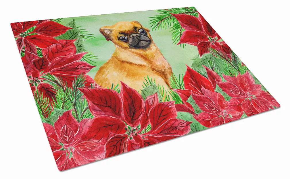 Poinsettas Dog Print Glass Cutting Board Large - S000213B001695P111826V011
