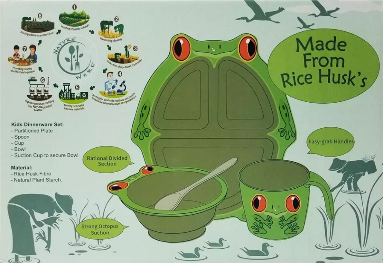 Kids Frog Dinnerware Set Eco-Friendly 4 Piece Dining Set