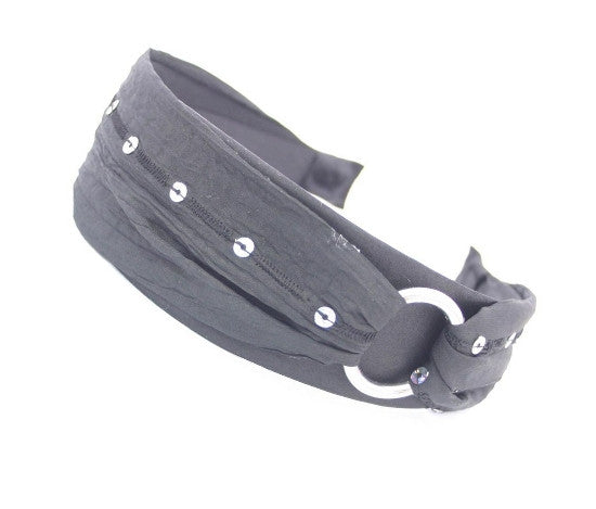 Fabric Headband w/ Metal Rings (Black & Cream) - 3035-09
