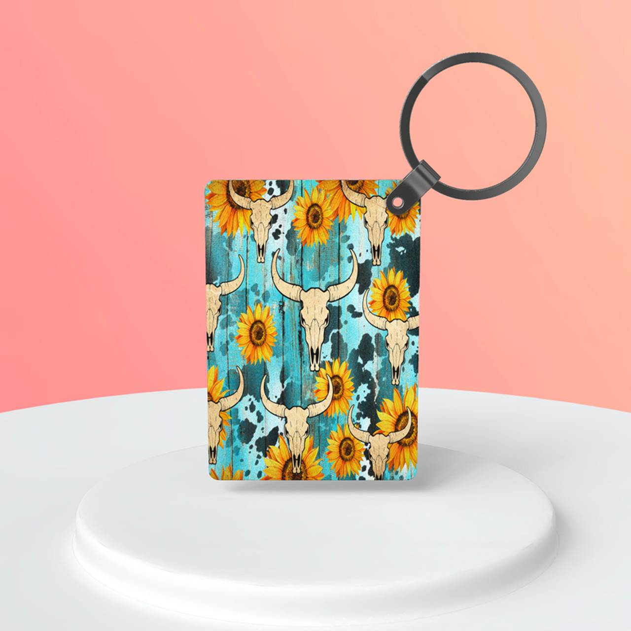 Western Sunflower Bull Skulls|Keychain