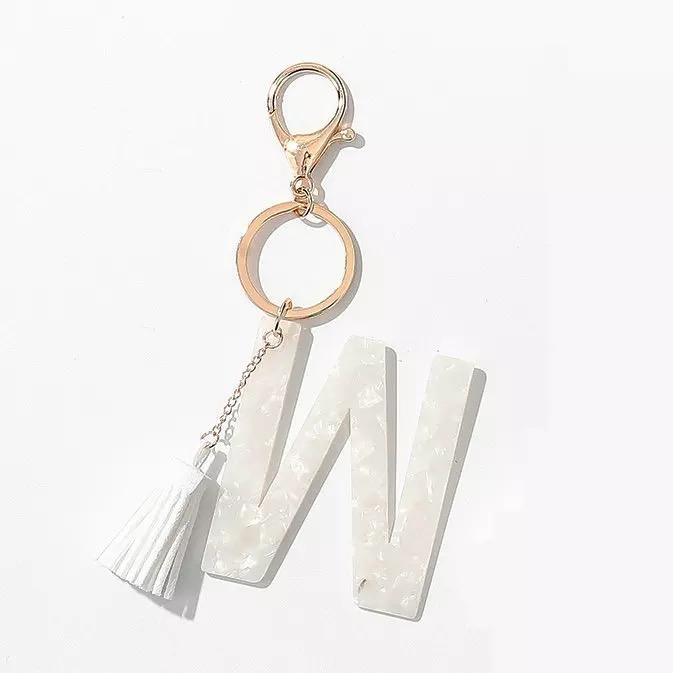 Tasseled Initial Key Chain, White - Z2-538-12-2020-JDKC1000-W