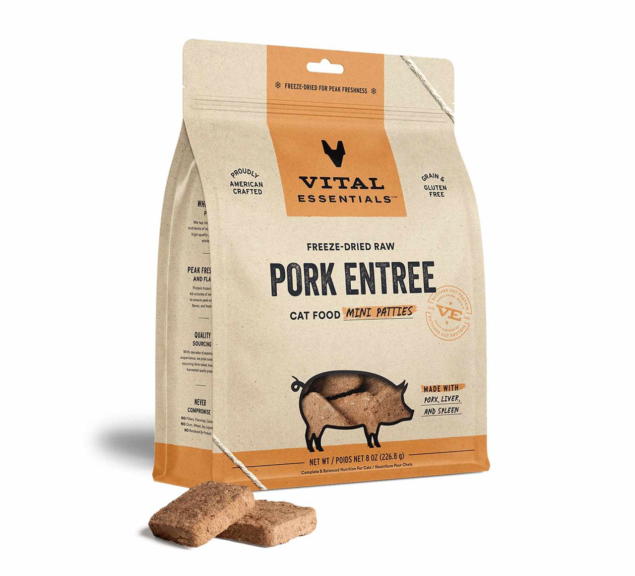 Vital Essentials Freeze-Dried Raw Pork Entree Cat Food Mini Patties