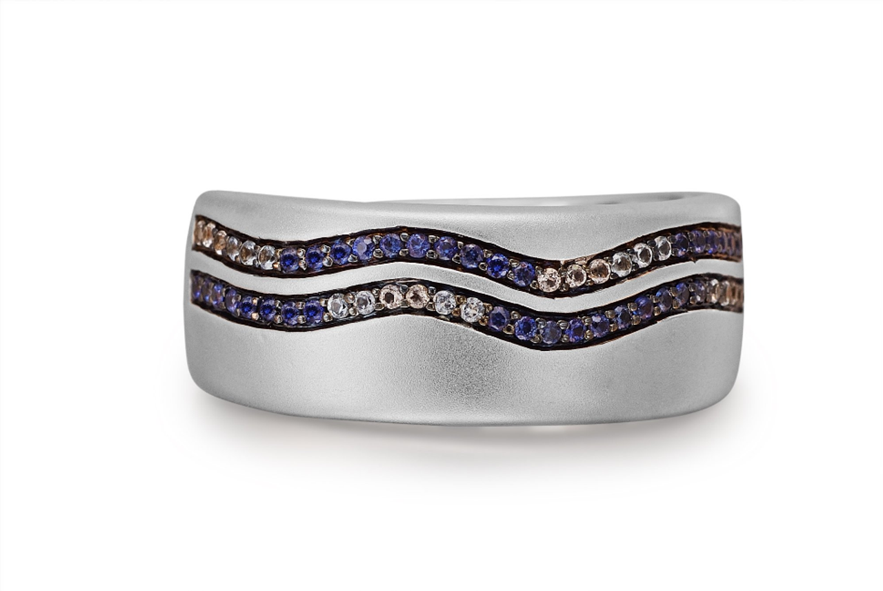 Life's a Beach Sterling Silver Blue Sapphire & Topaz Stone Band Ring - LMJARR00012-1