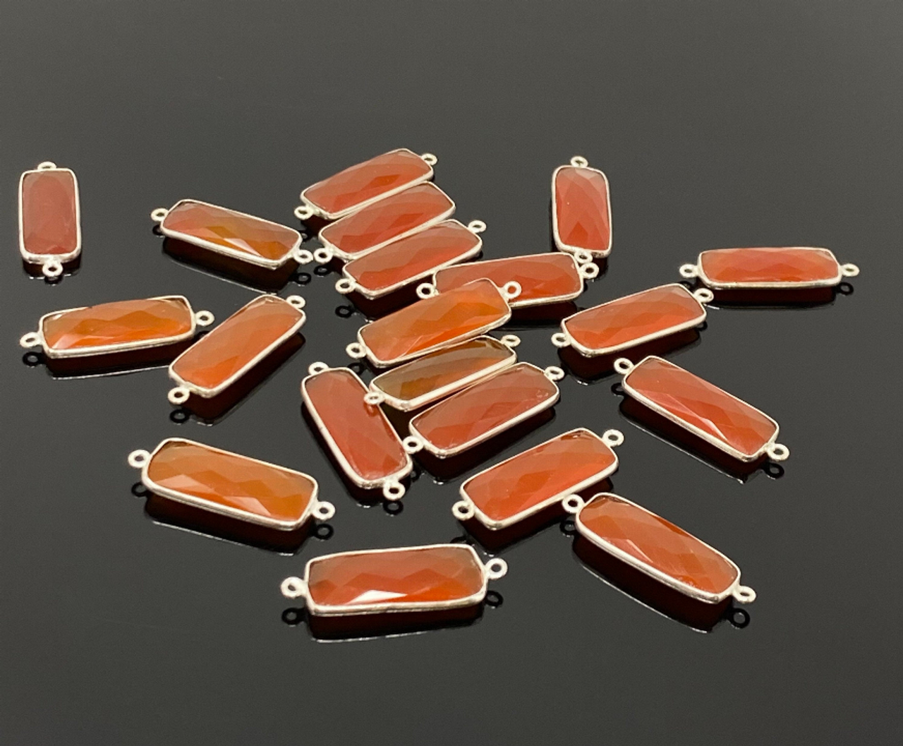 Natural Carnelian Gemstone Connectors, Silver Plated Connectors, Jewelry Findings, Jewelry Supplies