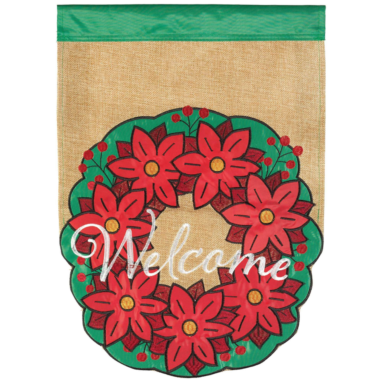 Welcome Christmas Wreath Flag Poly