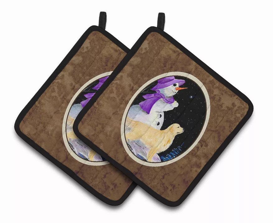 Snowman with Golden Retriever Pair of Pot Holders - S000213B001695P068647V162