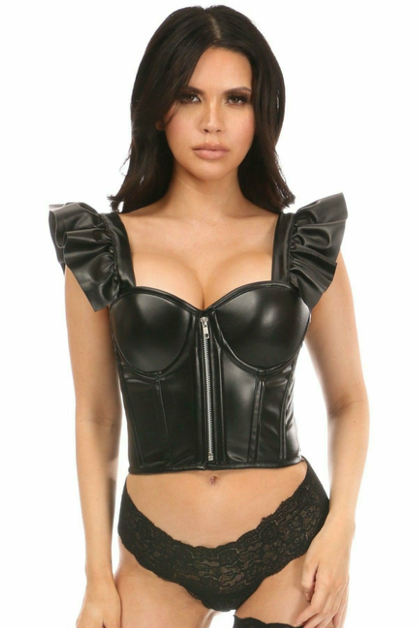 Lavish Faux Leather Bustier Top with Ruffle Sleeves - LV-1180-6X