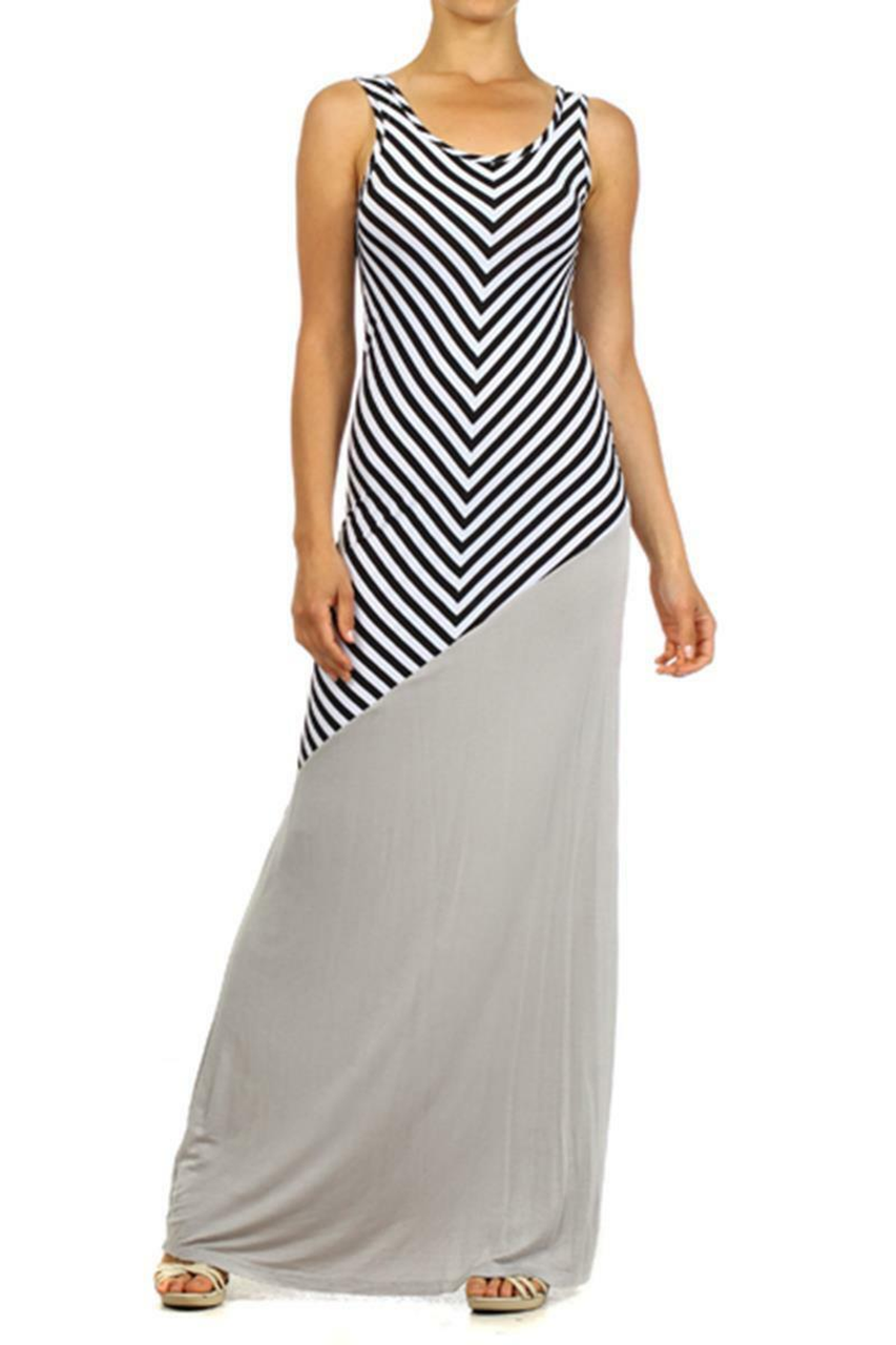 Stripe and solid Sleeveless Scoop Neck Maxi Dress With Low Back