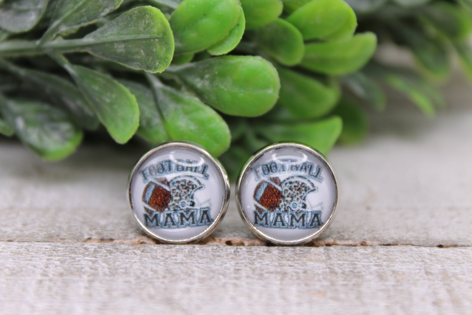 Football Mama || 12mm Glass Stud Earrings