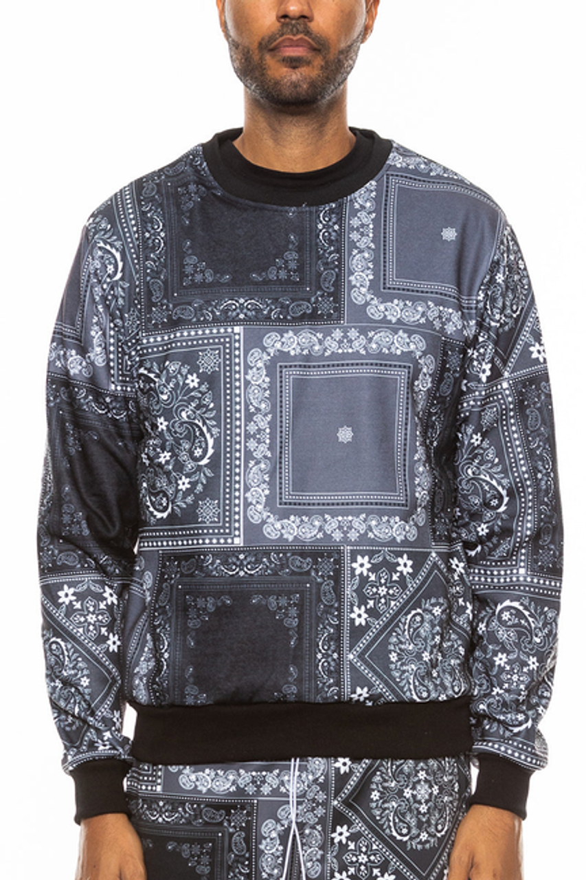 Paisley All Over Print Crewneck - CR114-BLK-L