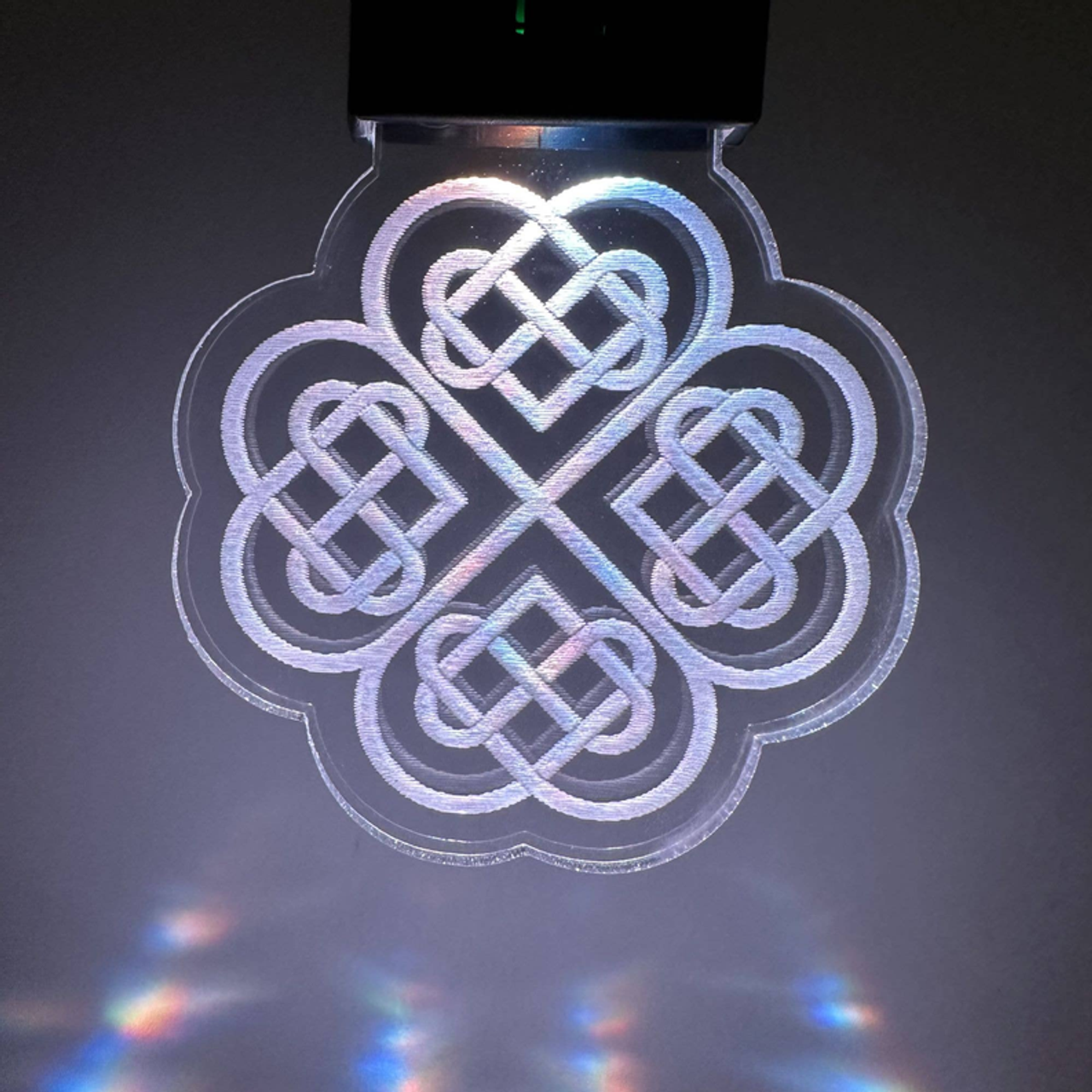Celtic Knot Lucky Clover Rechargeable LED Keychain with Clip