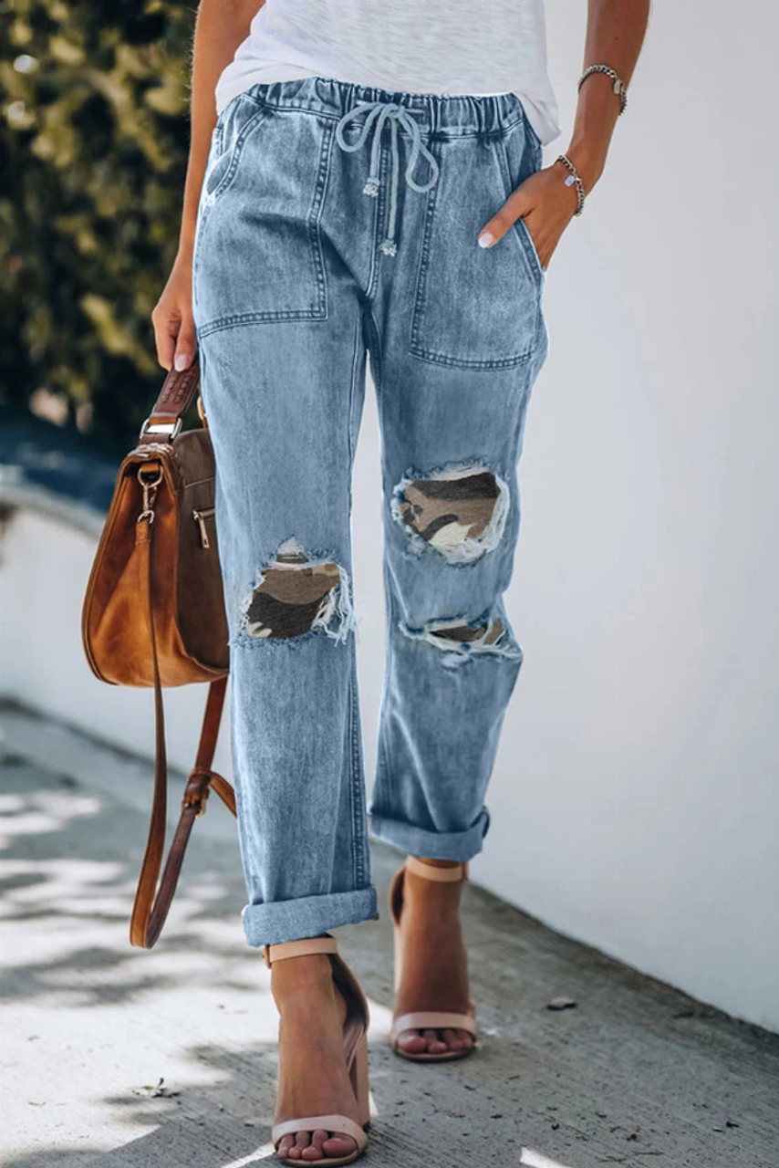 Bright Plaid Patches Cotton Pocketed Denim Jeans - CW-78414-5-1