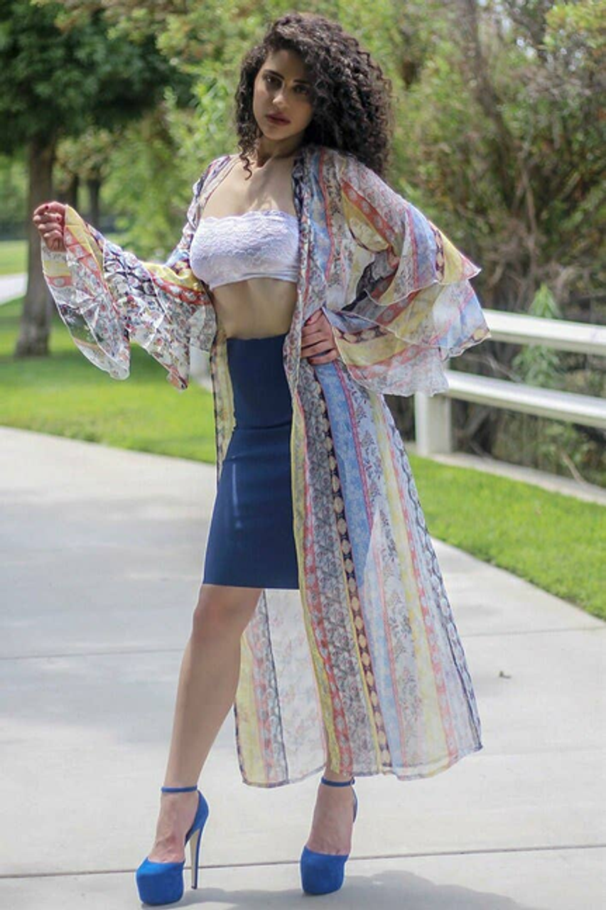 Bali Vacay Ruffle Sleeves Detail Maxi Kimono