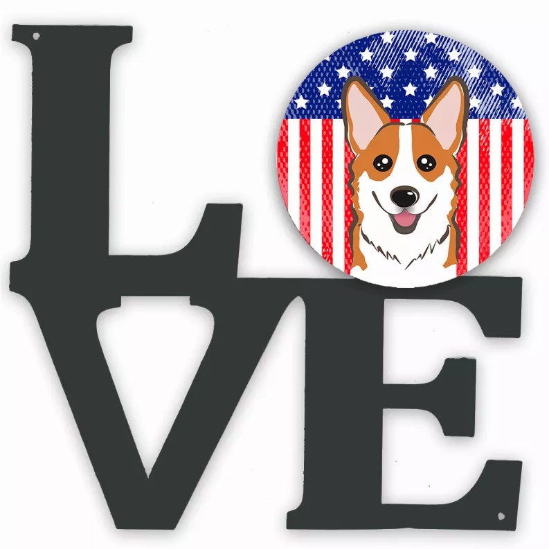 American Flag and Dog Face Metal Wall Artwork LOVE - S000213B001695P011528V000