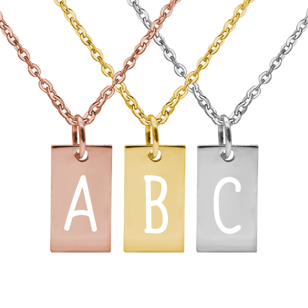 Pink Box Dainty Sterling Silver Initial Tag Necklace - PinkBox3-5481