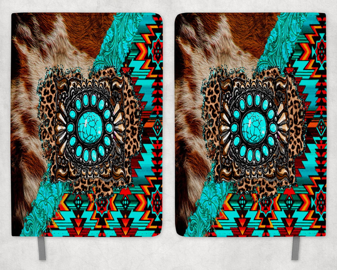 faux cowhide Aztec Concho  Printed 8 Inch  A-5 Journal