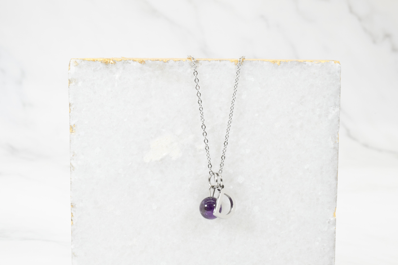 Natural Amethyst Initial Necklace By Pink Box - TINYAMETHDSLV Natural Amethyst Initial Necklace By Pink Box - TINYAMETHDSLV