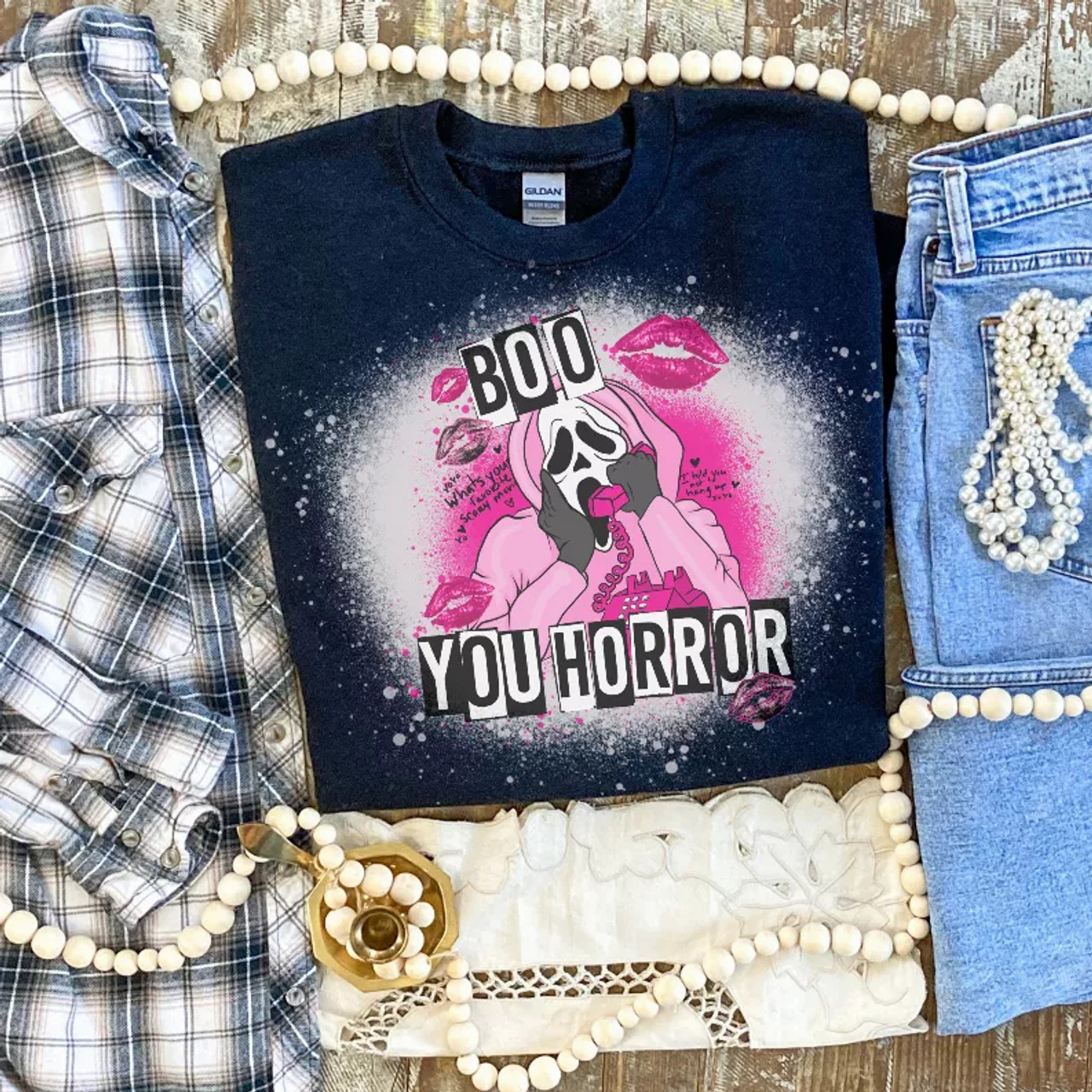 Boo You Horror Bleached Shirt - S001660B002344P000057V006