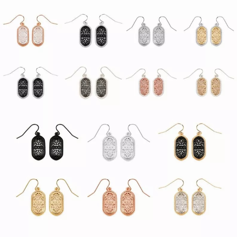 Filigree Oval Drop Dangle Earrings ( VARIETY OF COLORS AVAILABLE ) By DOBBI - S001260B001845P000548V699