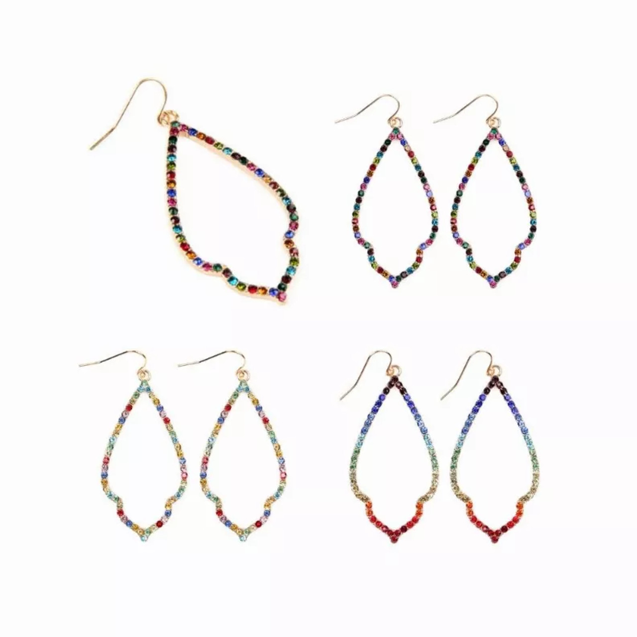 Multi-Color Rhinestone Drop Dangling Earrings ( Variety Colors Available ) By DOBBI