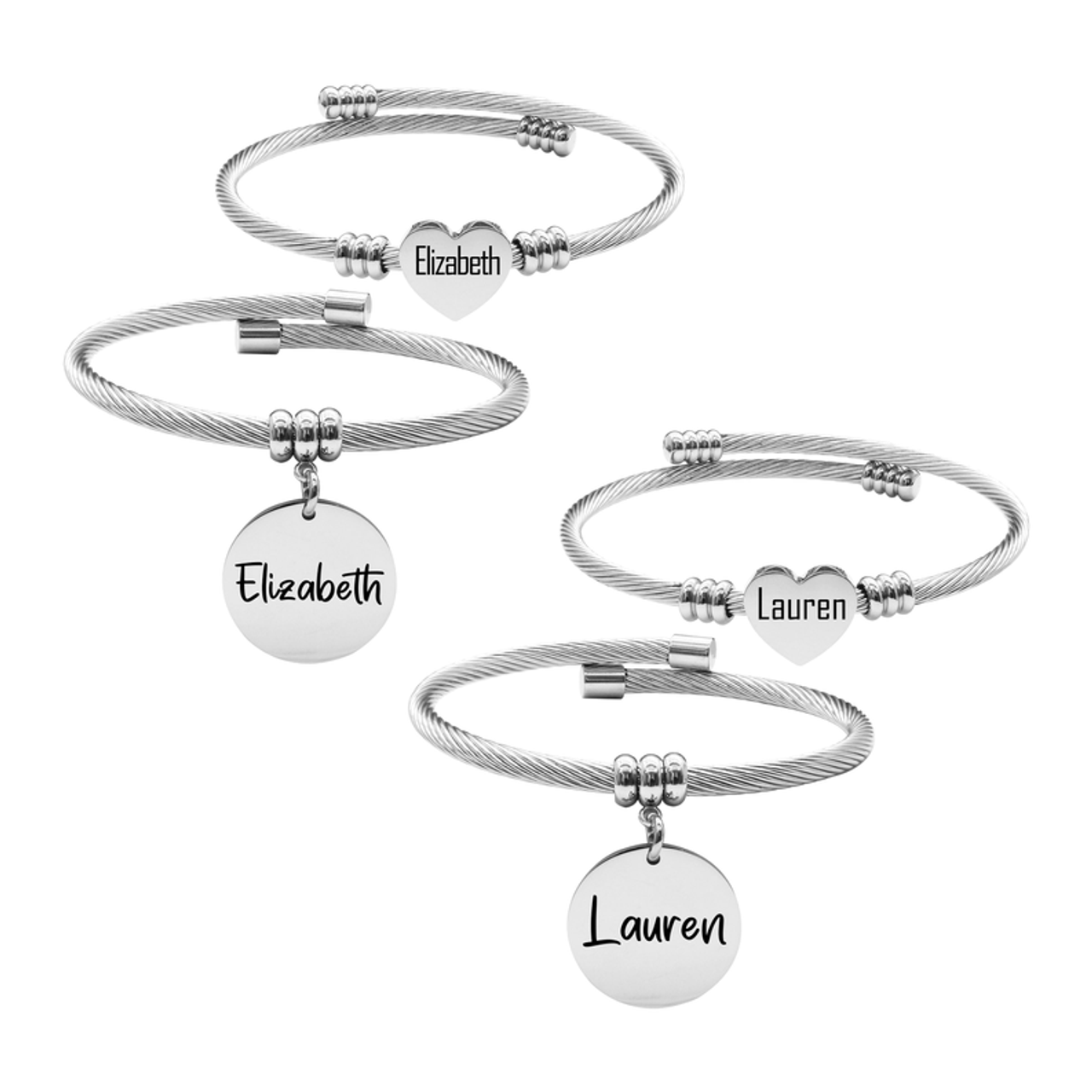 Pink Box Womens Personalized Reversible Name Cable Bracelet Set - 23.SET-PBC.OHC-VICTORIA