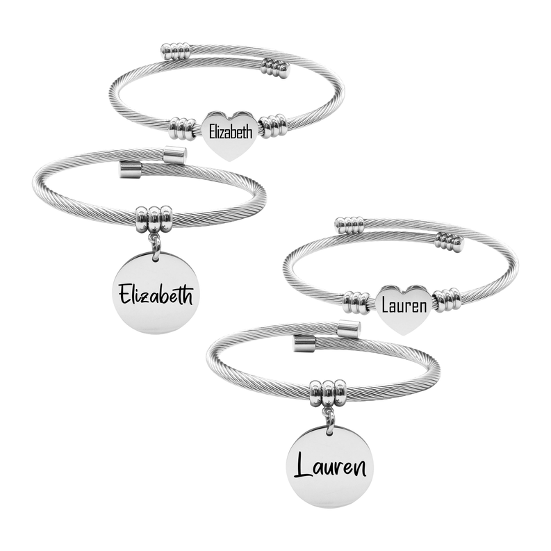 Pink Box Womens Personalized Reversible Name Cable Bracelet Set - 23.SET-PBC.OHC-EMILY