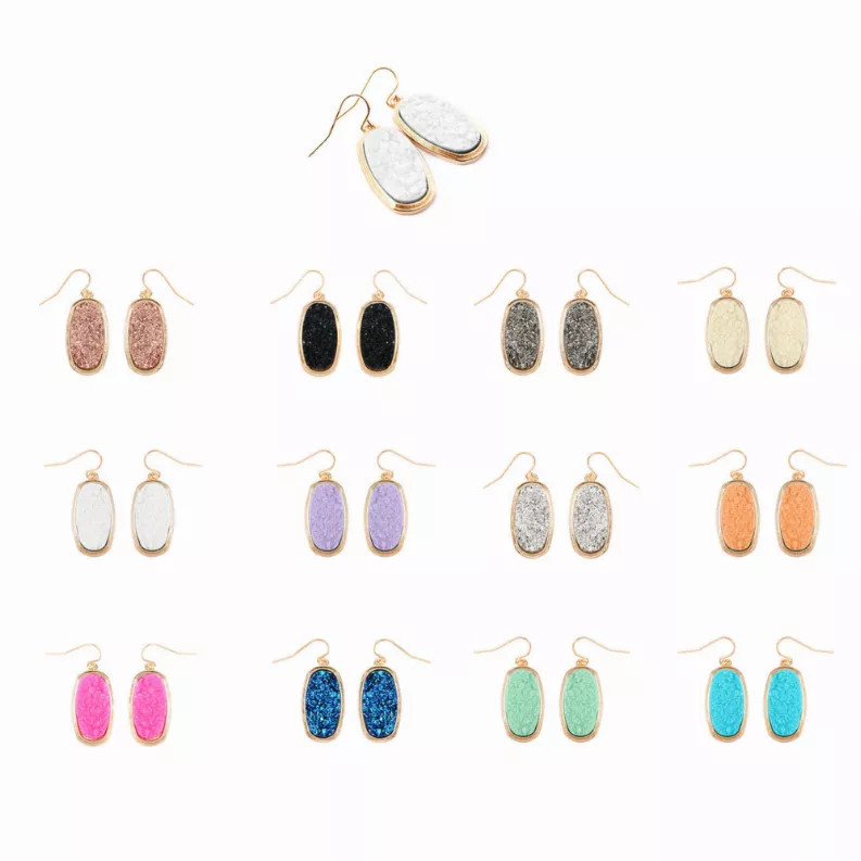 Oval Druzy Dangling Drop Hook Earrings ( Variety colors available ) By DOBBI - S001260B001845P000548V382
