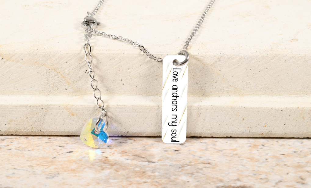 Vertical Bar Inspirational Necklace Made With Austrian Crystals By Pink Box - Silver - UBVERTLOVEANCHORSSLV