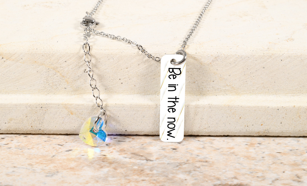 Vertical Bar Inspirational Necklace Made With Austrian Crystals By Pink Box - Silver - SUBVERTBEINTHENOWSLV