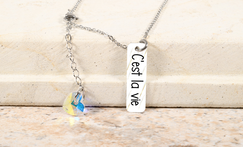 Vertical Bar Inspirational Necklace Made With Austrian Crystals By Pink Box - Silver - ASUBVERTCESTLAVIESLV