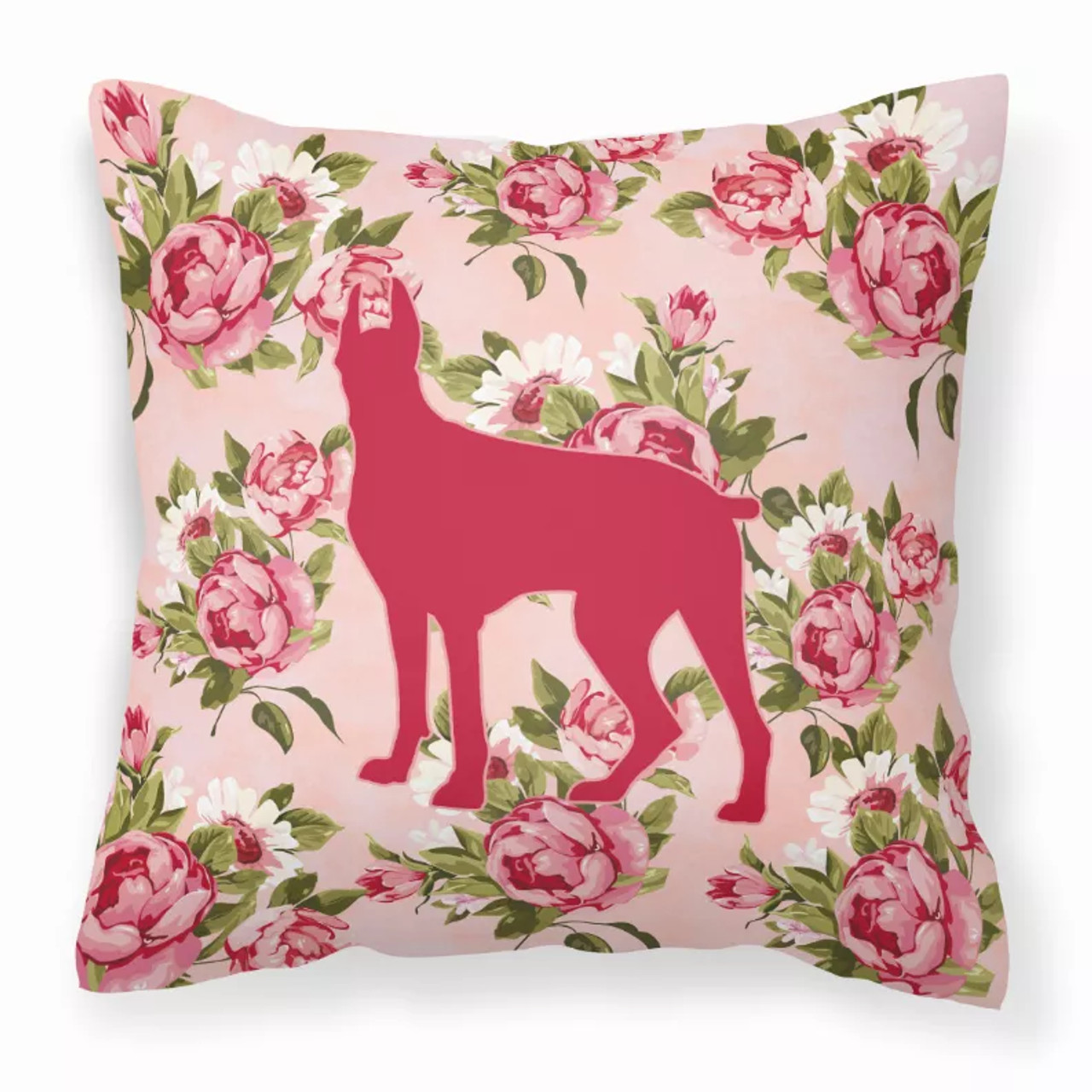 Dog Silhouette Shabby Chic Roses Fabric Decorative Pillow - S000213B001695P068316V000