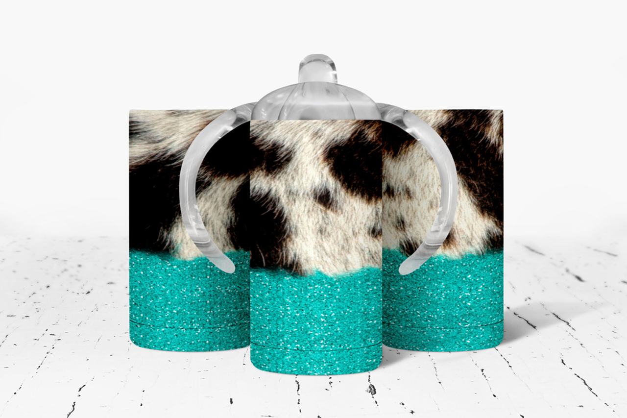 faux cowhide Turquoise faux glitter Insulated Kids Dual Lid Sippy Cup Tumbler - 3753-3342