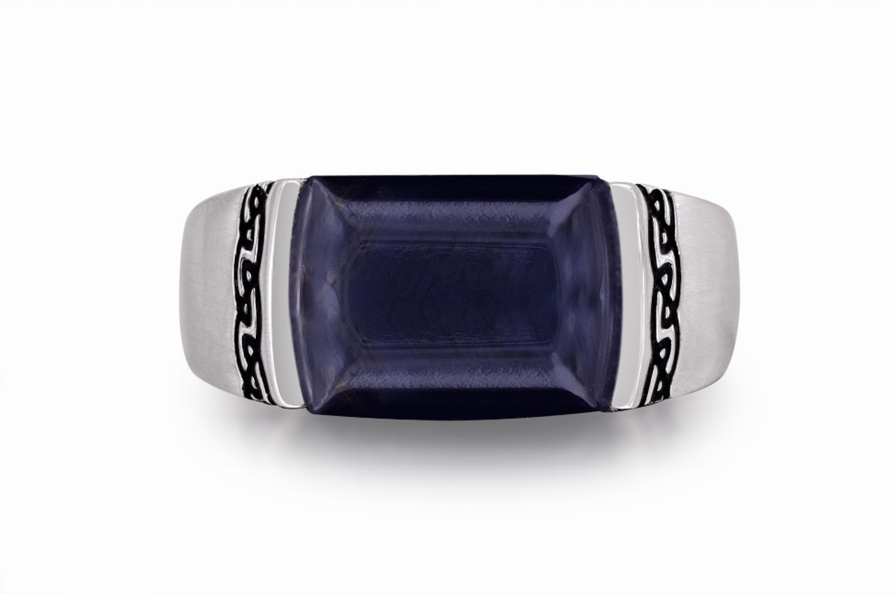 Blue Pietersite Celtic Stone Signet Ring in Sterling Silver with Enamel - LMJORR00022-1