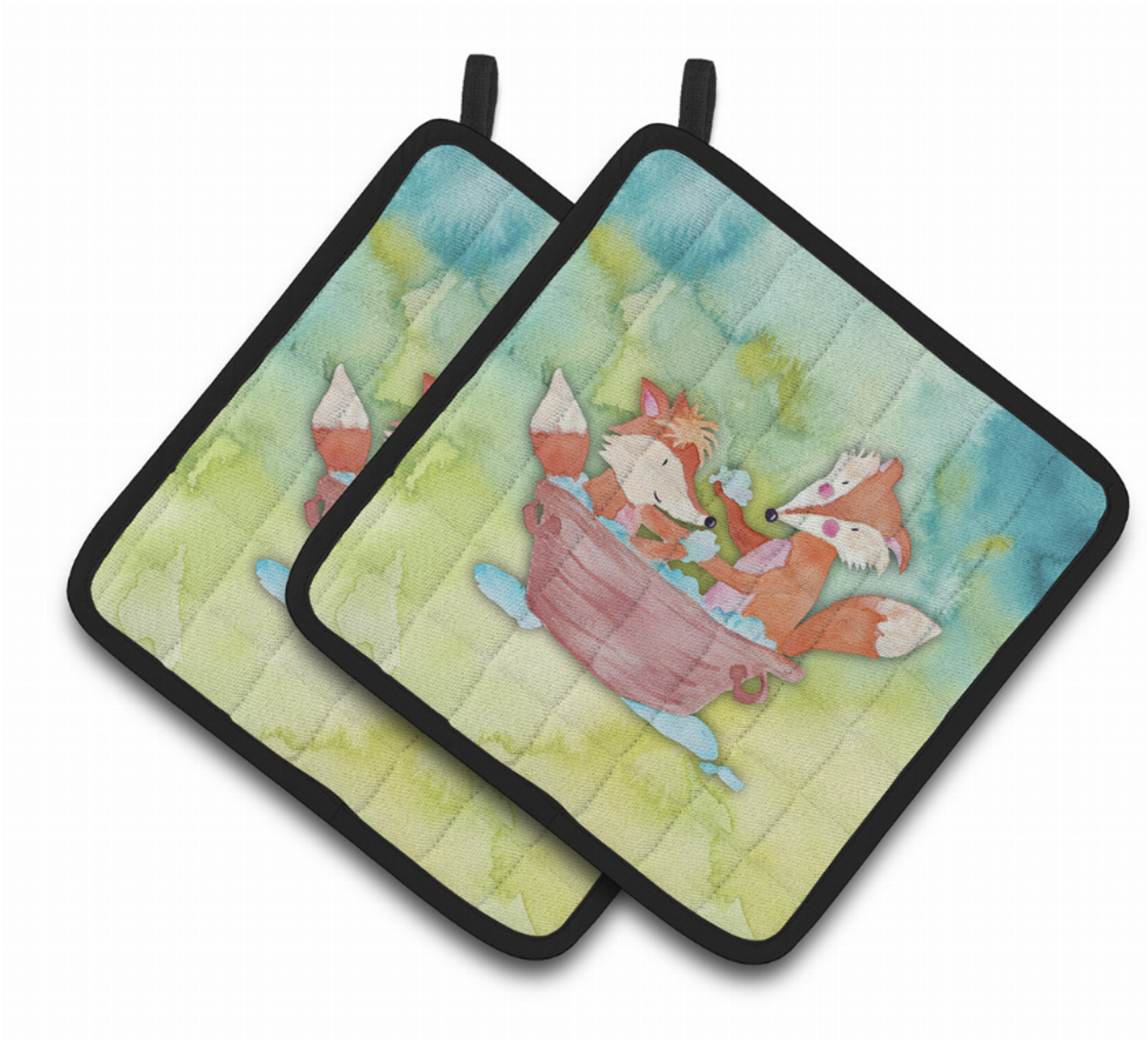 Animal Bathing Watercolor Pair of Pot Holders - S000213B001695P087469V009