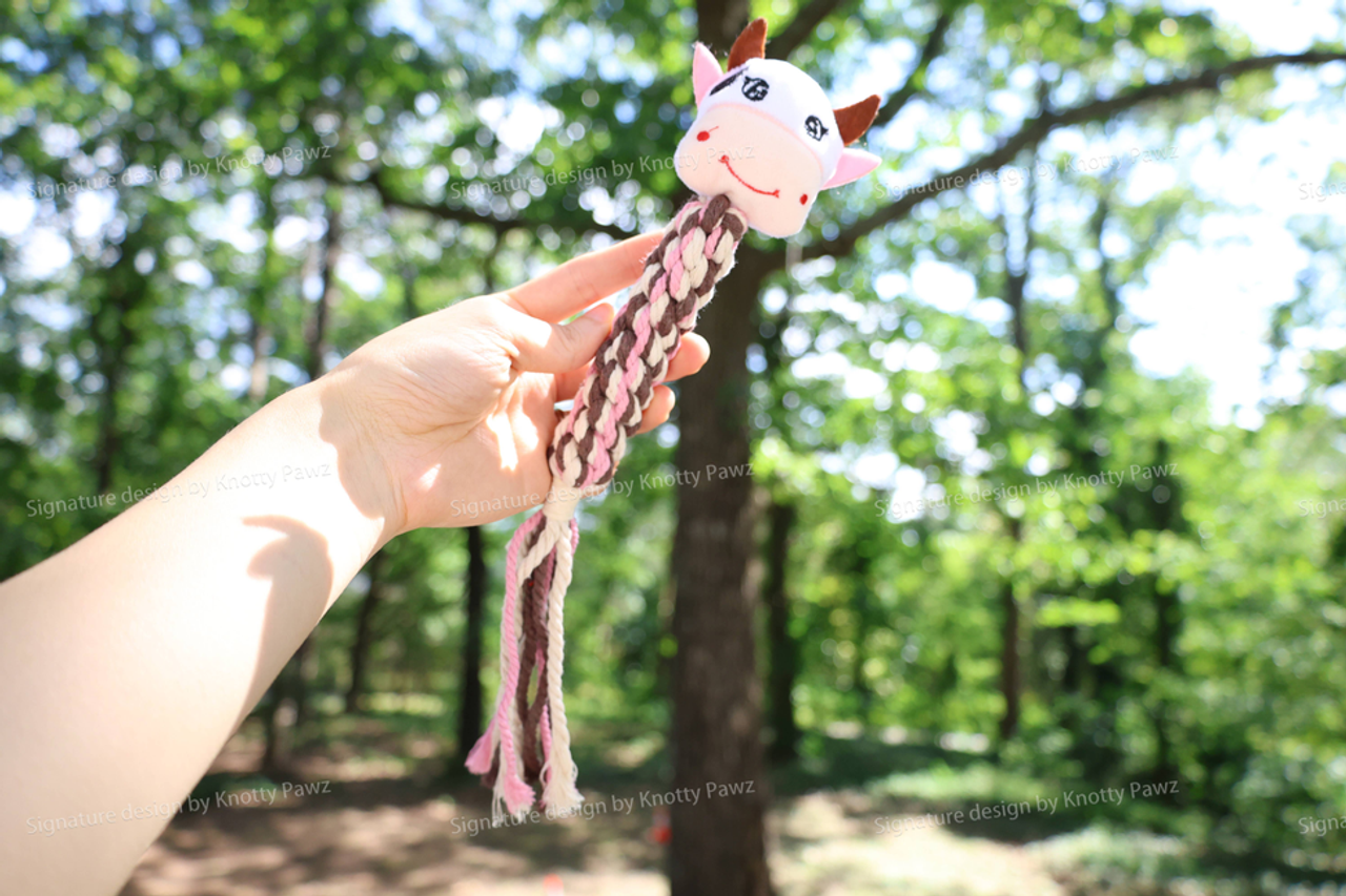 Eco- Cow Dog Rope Plush Squeaky Toy - CSCORD51