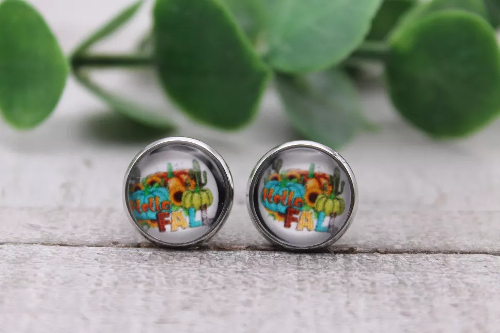 Hello Fall Western || Glass Stud Earrings || Hypoallergenic