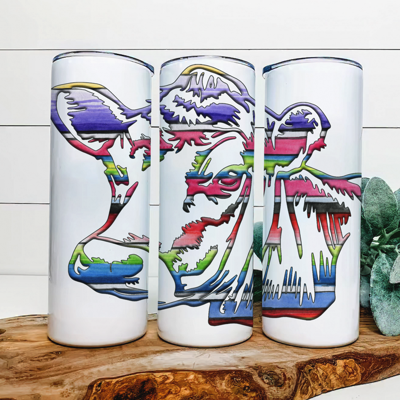Serape Cow|Skinny Tumbler|Optional Bluetooth Speaker| Speaker Color Varies