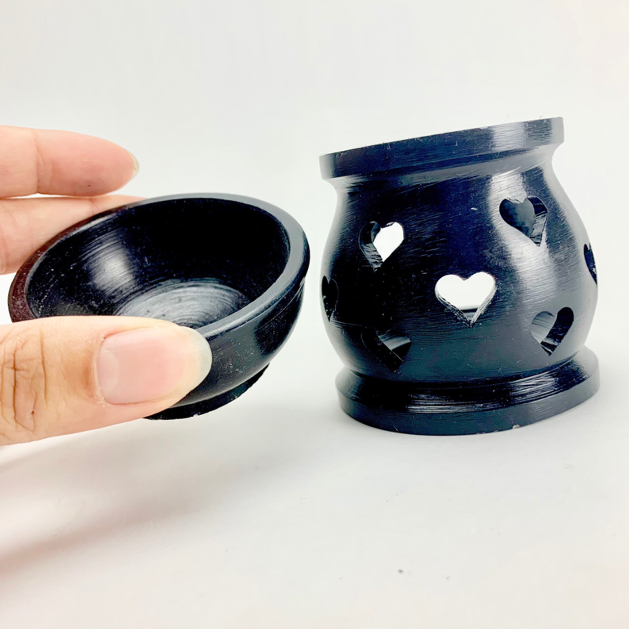 Black Soap Stone Hearts Aroma Lamp