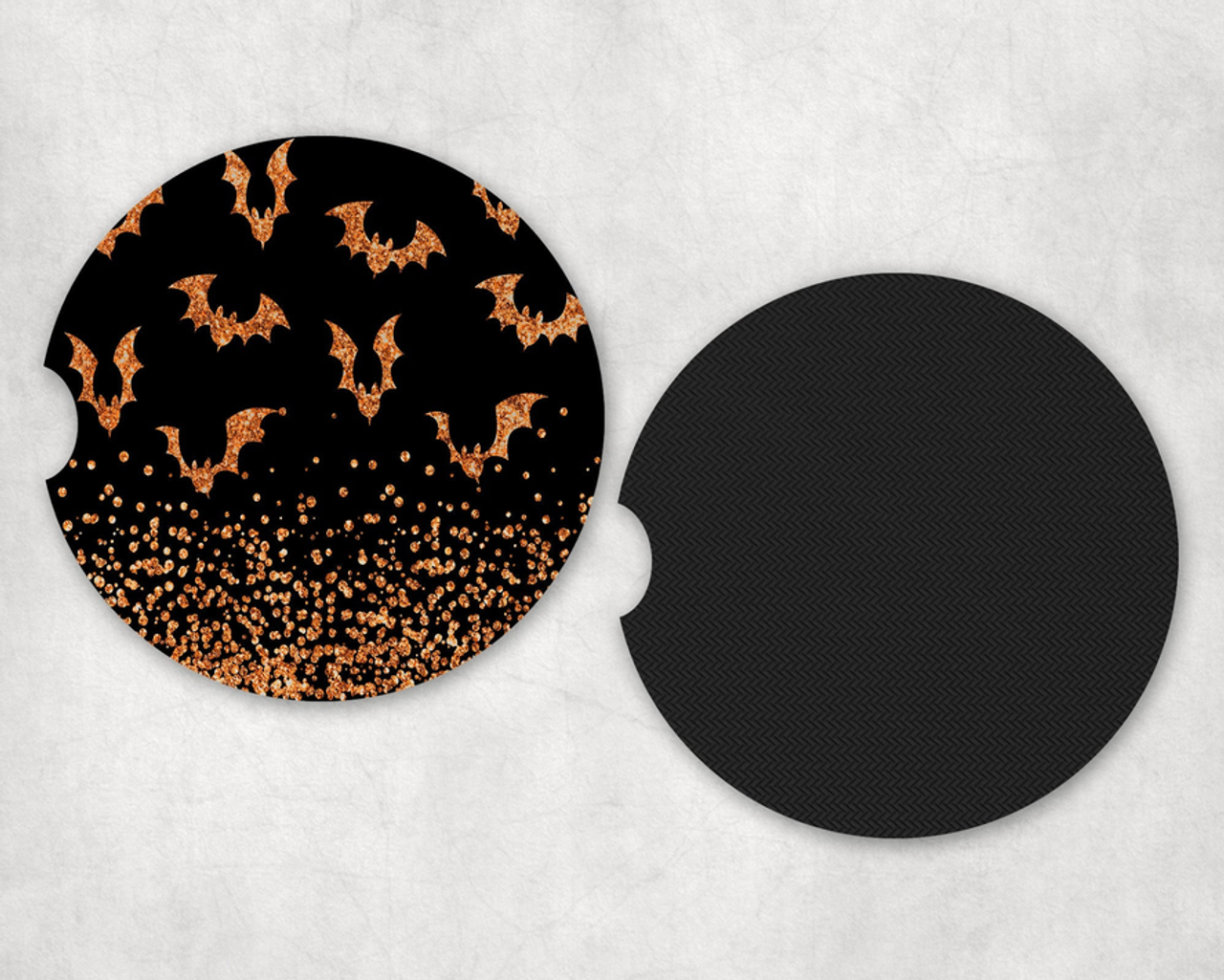 Orange faux glitter Bats|Car Coaster Set