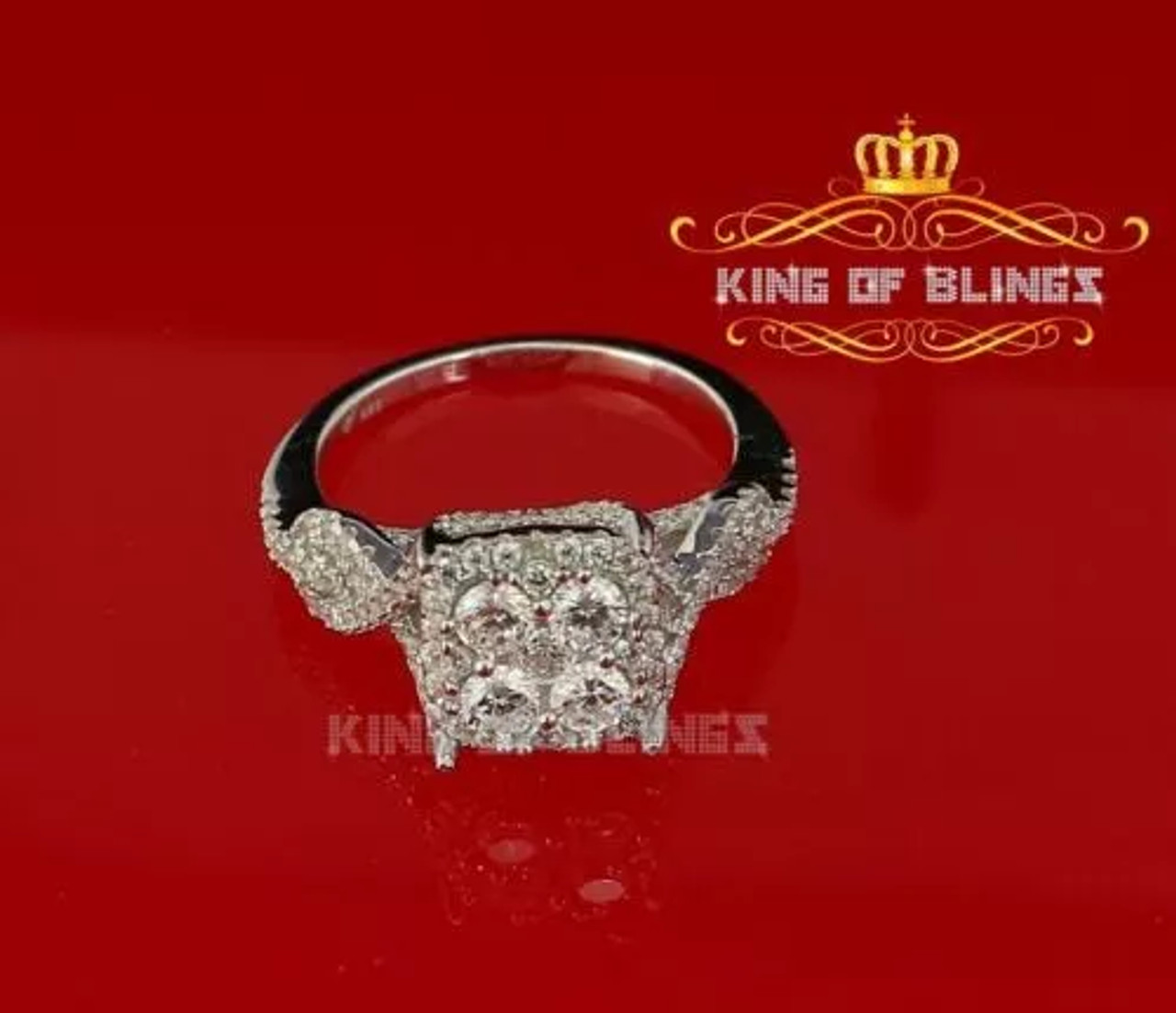 10K White Gold Finish Ladies Silver Ring with Lab Created Diamonds