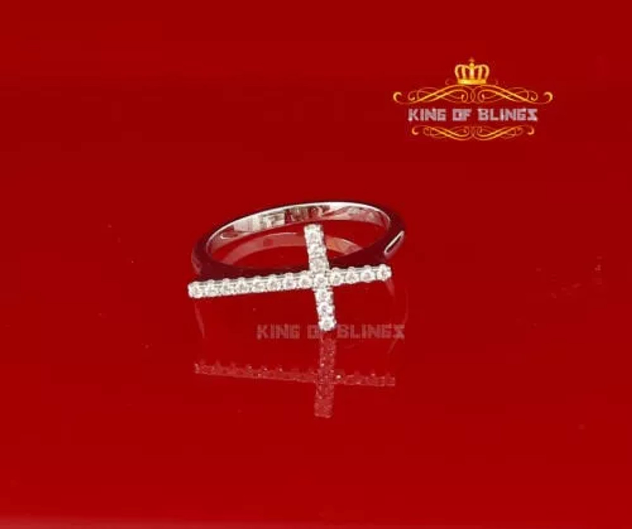 10K White Gold Finish Ladies Silver Ring with Lab Created Diamonds