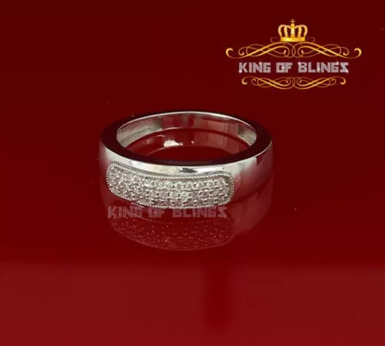 10K White Gold Finish Ladies Silver Ring with Lab Created Diamonds