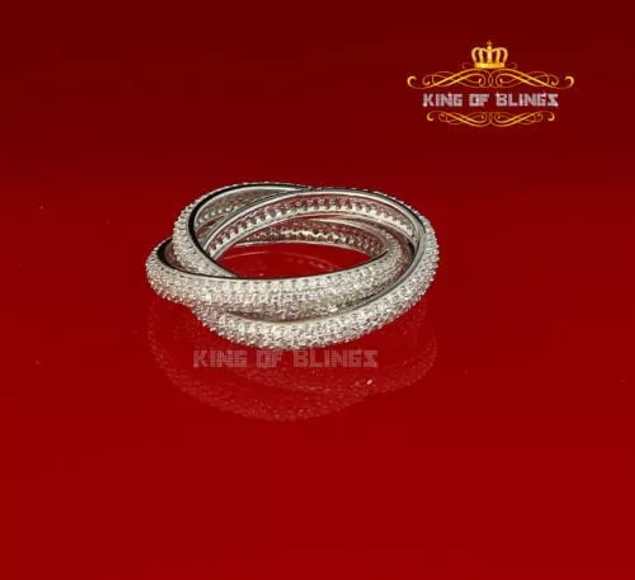 10K White Gold Finish Ladies Silver Ring with Lab Created Diamonds