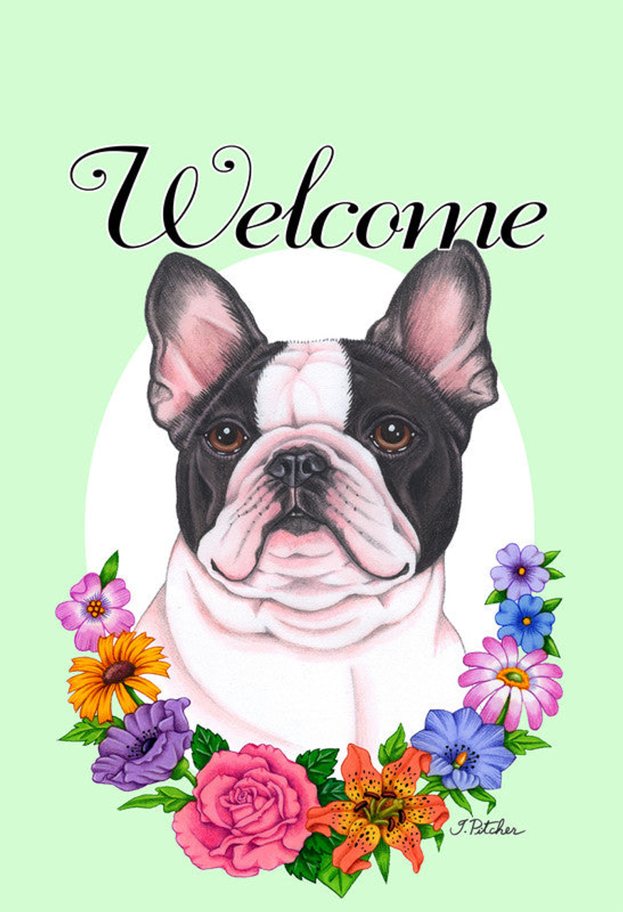 French Bulldog White/Black - Best of Breed Welcome Flowers Garden Flag - S001917B002771P000862V002