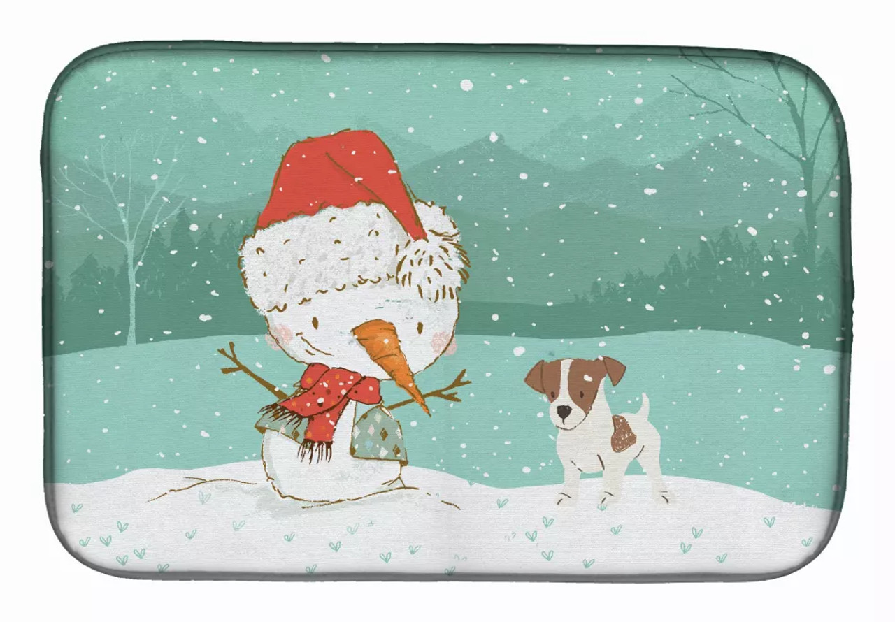 Dog and Snowman Christmas Dish Drying Mat - S000213B001695P115994V024