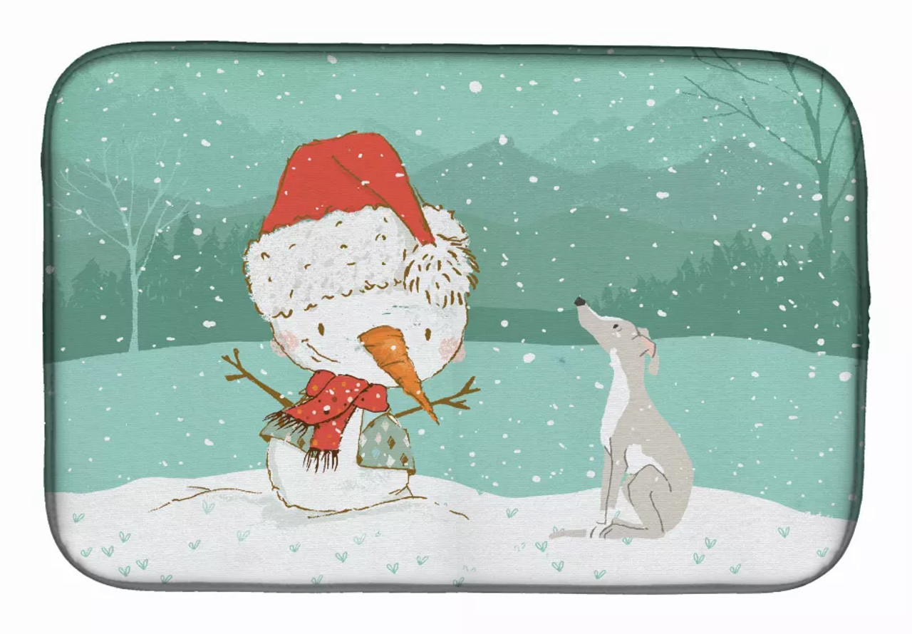 Dog and Snowman Christmas Dish Drying Mat - S000213B001695P115994V022
