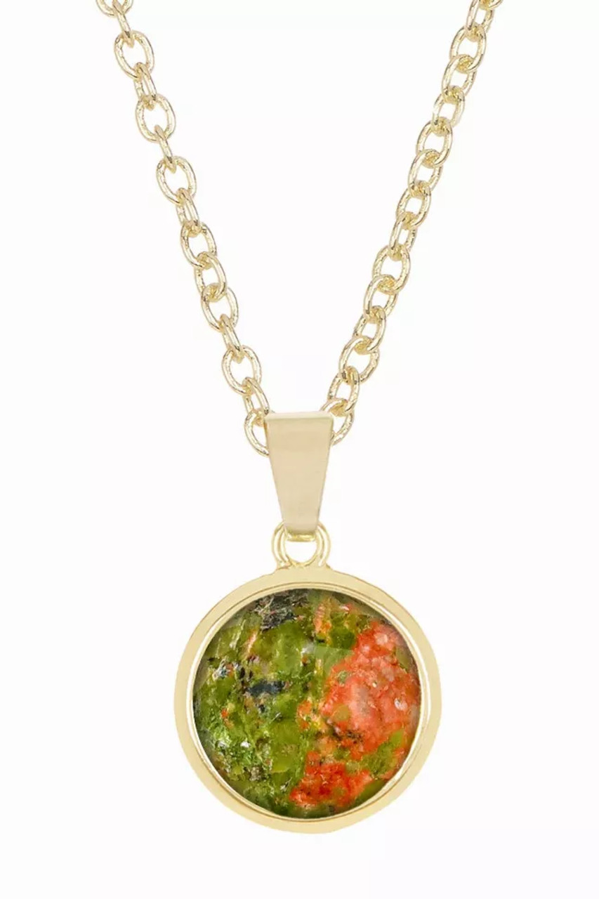 Unakite & 14k Gold Plated Pendant Necklace