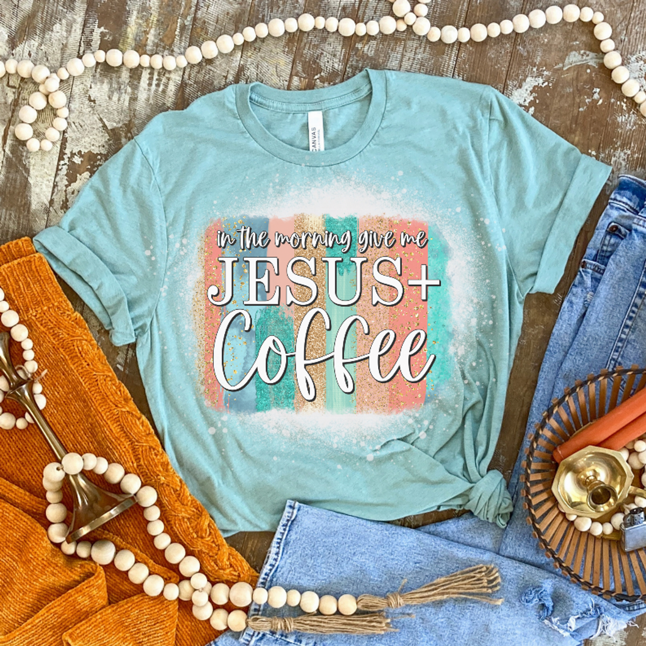 Jesus And Coffee Bleached Shirt - S001660B002344P000226V004