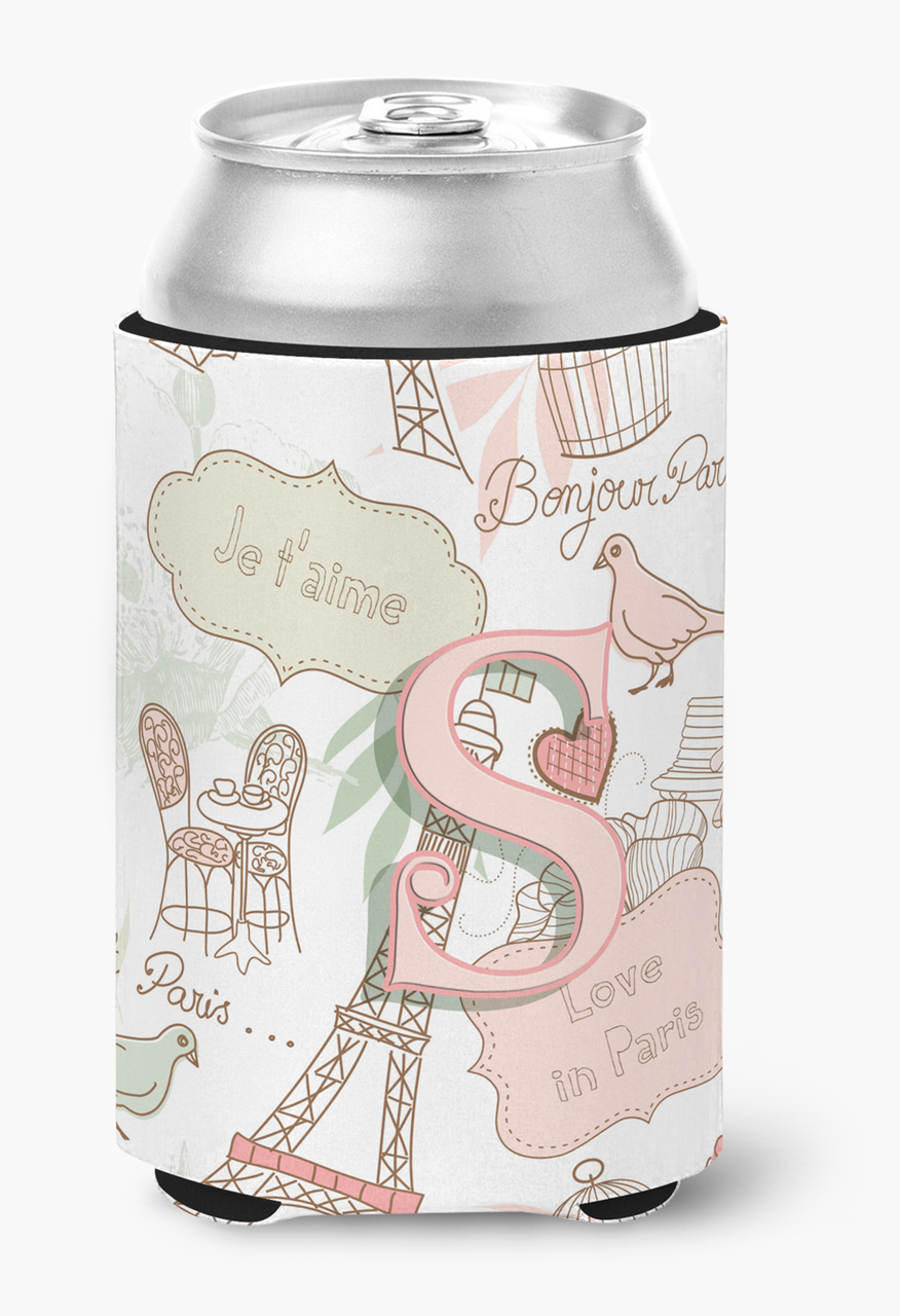 Monogram Letter Love in Paris Pink Can or Bottle Hugger