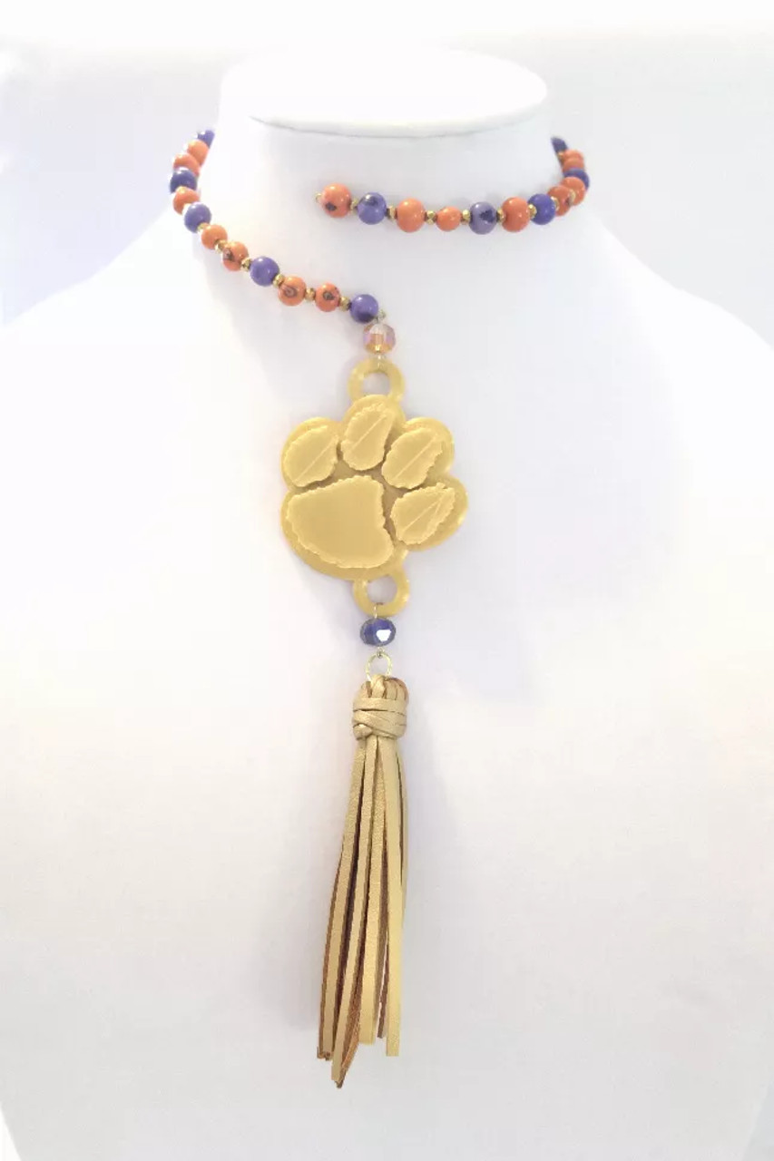 Collegiate-Clemson Açaí Tassel Necklace